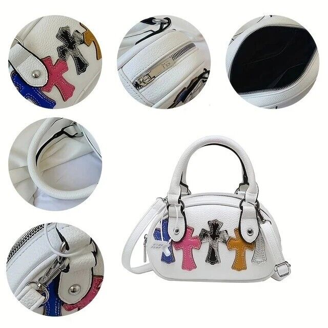 Women's Vintage Bag PU Leather Punk Crossbody Handbag Crucifix Shell Shape Gift