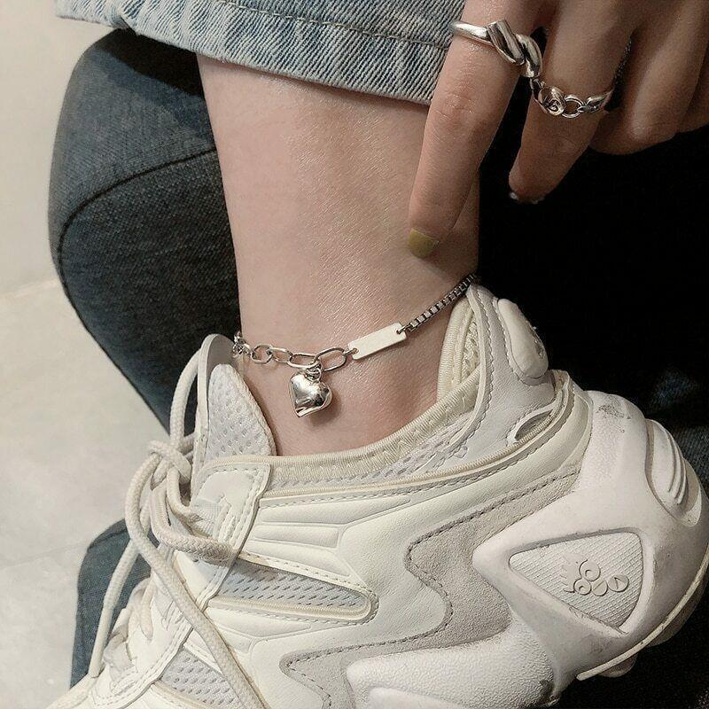 Women's 925 Sterling Silver Love Heart Rolo Link Chain Ankle Foot Bracelet