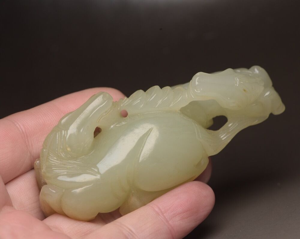 Chinese Antique Hetian Jade Carving Pair Horse Statue Exquisite Figurine Artwork