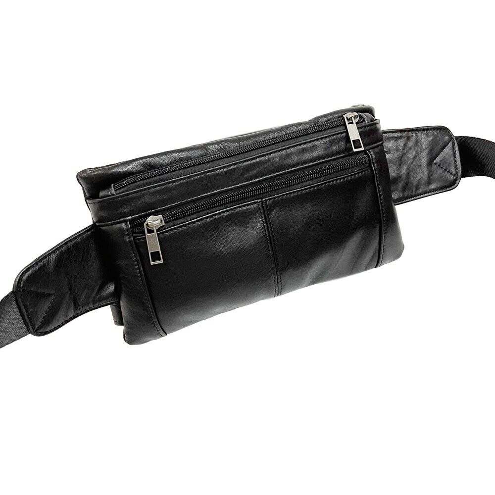 Black Men Real Cow Leather Waist Fanny Pack Sport Bags Sling Crossbody Bags