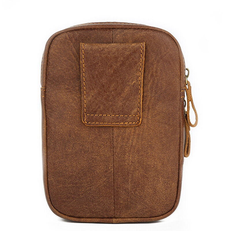 100% Genuine Leather Outdoor Sport Waist Bag Men's Brown Belt Bag & Fanny Pack
