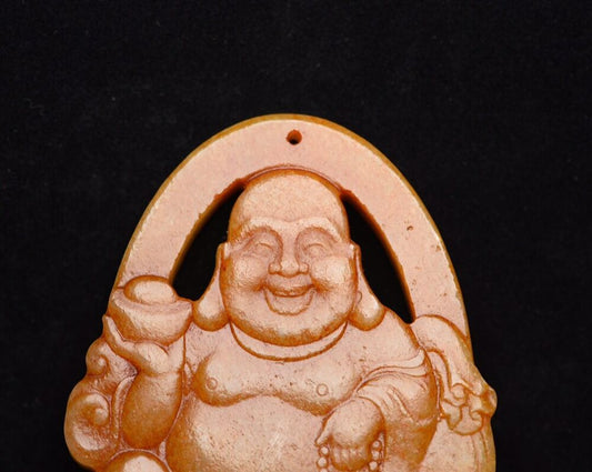 Chinese Natural Hetian Jade Carved Laughing Buddha Statues Lucky Pendant Jewelry