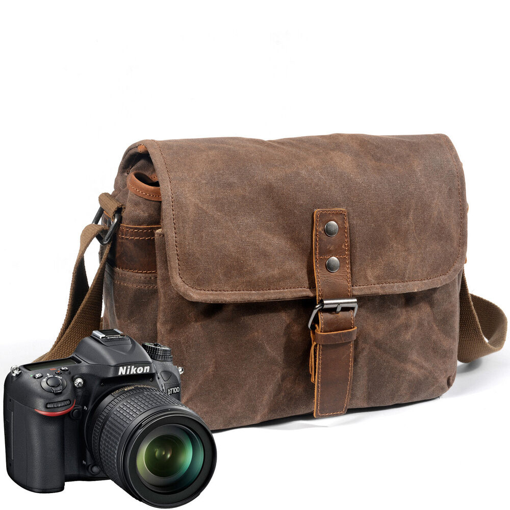 Professional Waterproof Oil Wax Canvas Camera Bag Men's Retro Sling Shoulder Bag