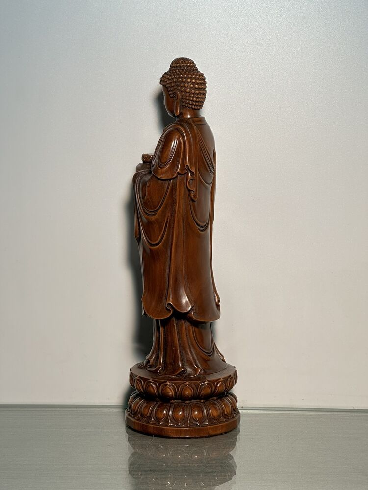 Wooden Carving Buddha Shakyamuni Amitabha Tathagata Statue Wood Home Decor Rare