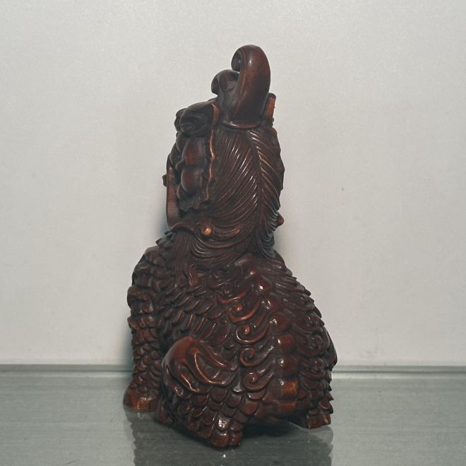 Chinese Wooden Carved A Pair Dragon Statue Unicorn Wood Home Decor Sculpture Art