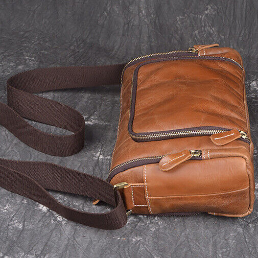 Men's Handmade Shoulder Bag 100% Crazy Horse Leather Cylinder Crossbody IPAD Bag