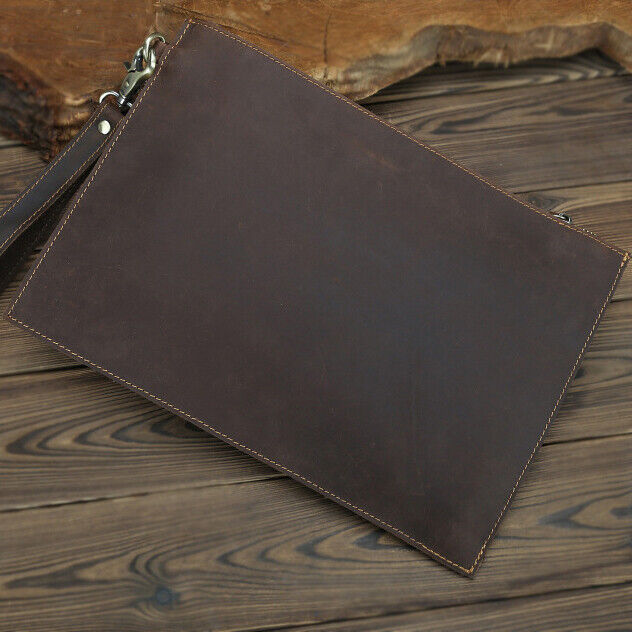 Crazy Horse Leather Business 12" Briefcase Men's Clutch 9.7" Ipad Envelope Bag