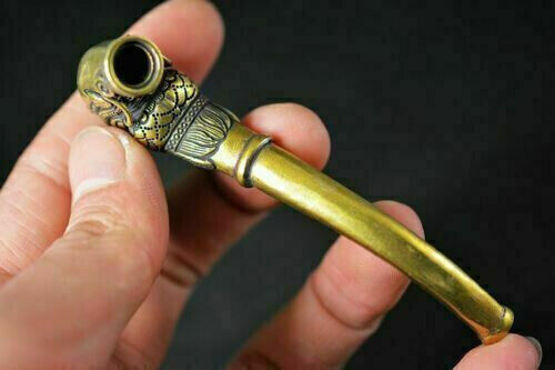 Old Chinese Brass hand-Carved Dragon Head Tobacco Pouch Smoking tools