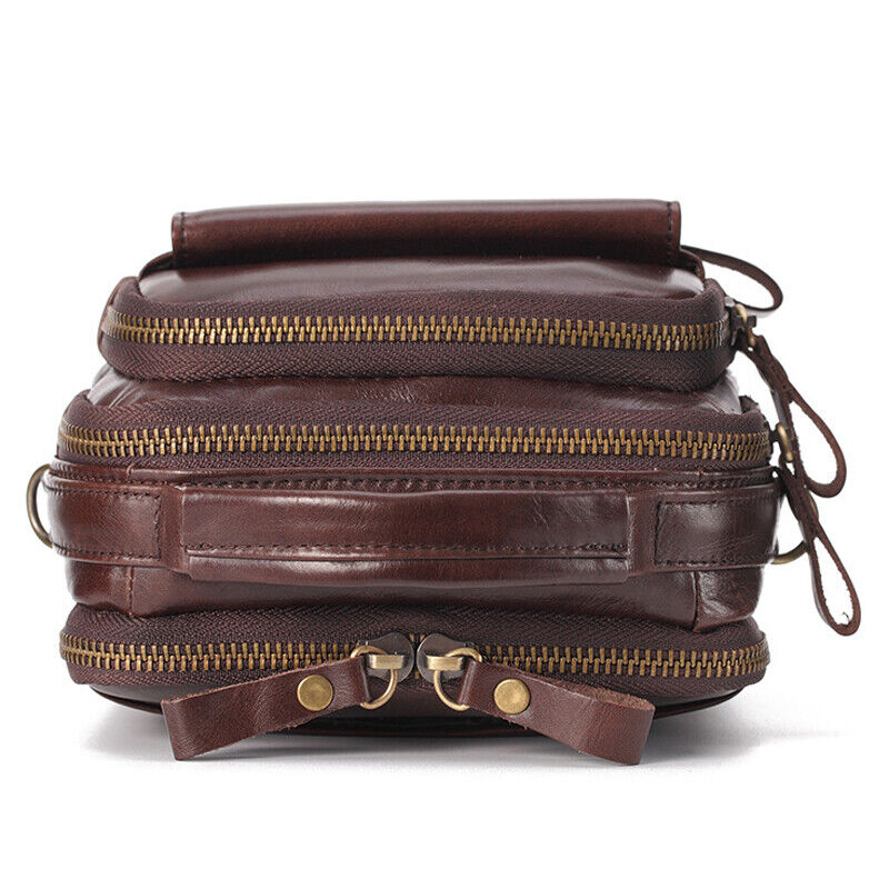 100% Genuine Leather Men's Sling Shoulder/Messenger Bag Double Zipper Handbags