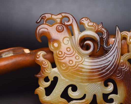 Chinese Natural Hetian Jade Carving Exquisite Bird Statue Figurine Artwork Rare