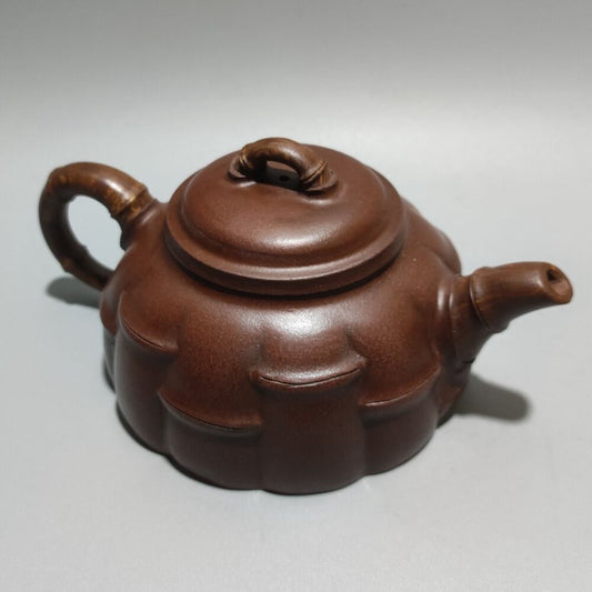 Vintage Chinese Yixing Purple Clay Teapot Zisha Ceramic Bamboo Teaware Collector