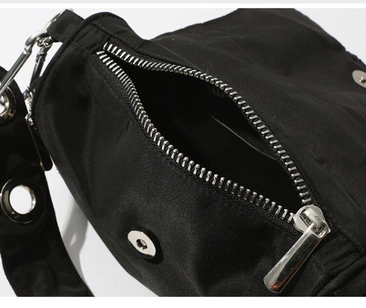 Nylon Women Bags Fashion Rivet Shoulder Bag Handbag Small Underarm Black 34*20*7