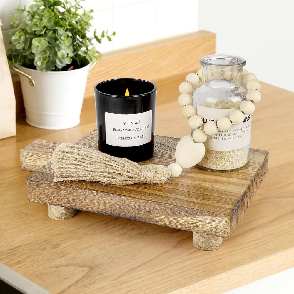 Handmade Wooden Tray Bathroom & Kitchen Decoration for Soap Bottles Holder 2 Pcs