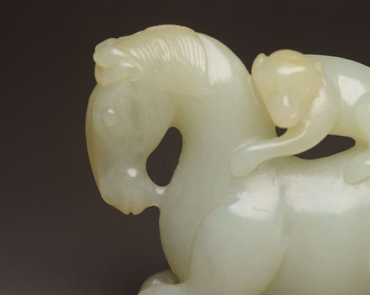 Top Chinese Natural Hetian Jade Carving Horse Monkey Statue Exquisite Figurines