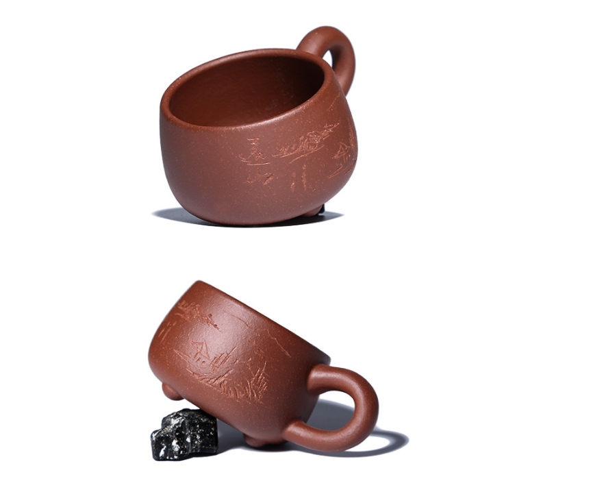 true yixing zisha clay tea cup with handle marked office cup 110ml hand carved