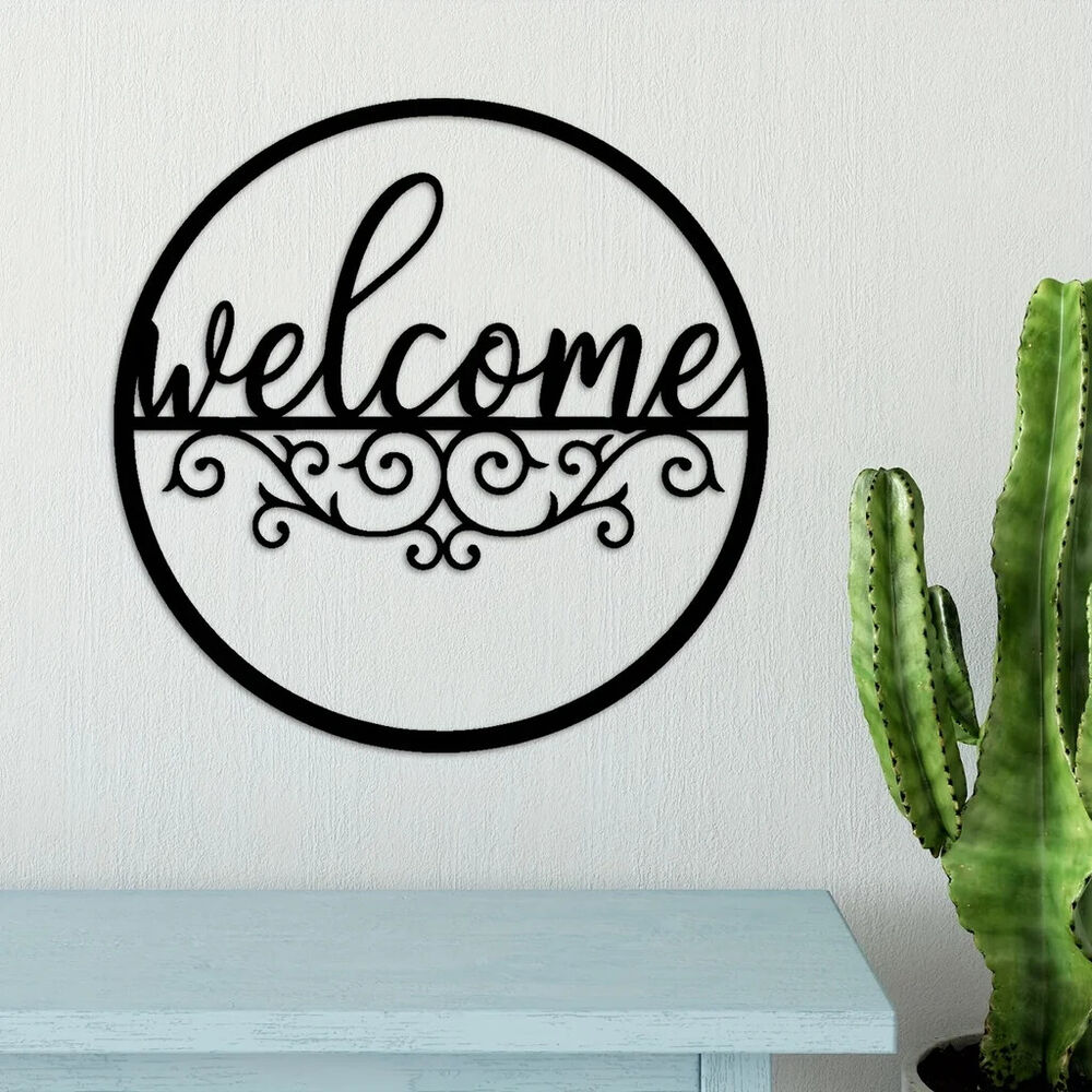 Metal Welcome Sign For Front Door,Black Wall Decor,Indoor Outdoor Home Decor