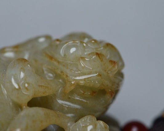 Chinese Old Natural Hetian Jade Carved Beast Statue Collection Nice Figurine Art