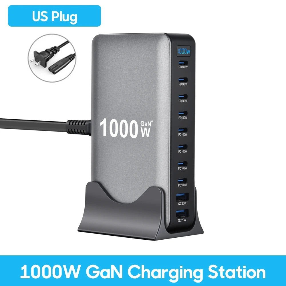 1000W Fast USB C GaN Ⅲ Pro Charger Block,8 Port Charging Station,Dual 140W PD3.1