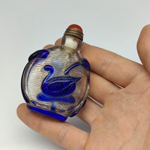 Antique Chinese Old Beijing Glaze Snuff Bottle Carved Swan Statue Collectibles