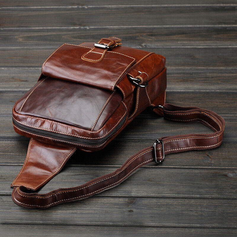 Sling Backpack Oil Wax Leather Chest Bags Cowhide Vintage Crossbody Shoulder Bag