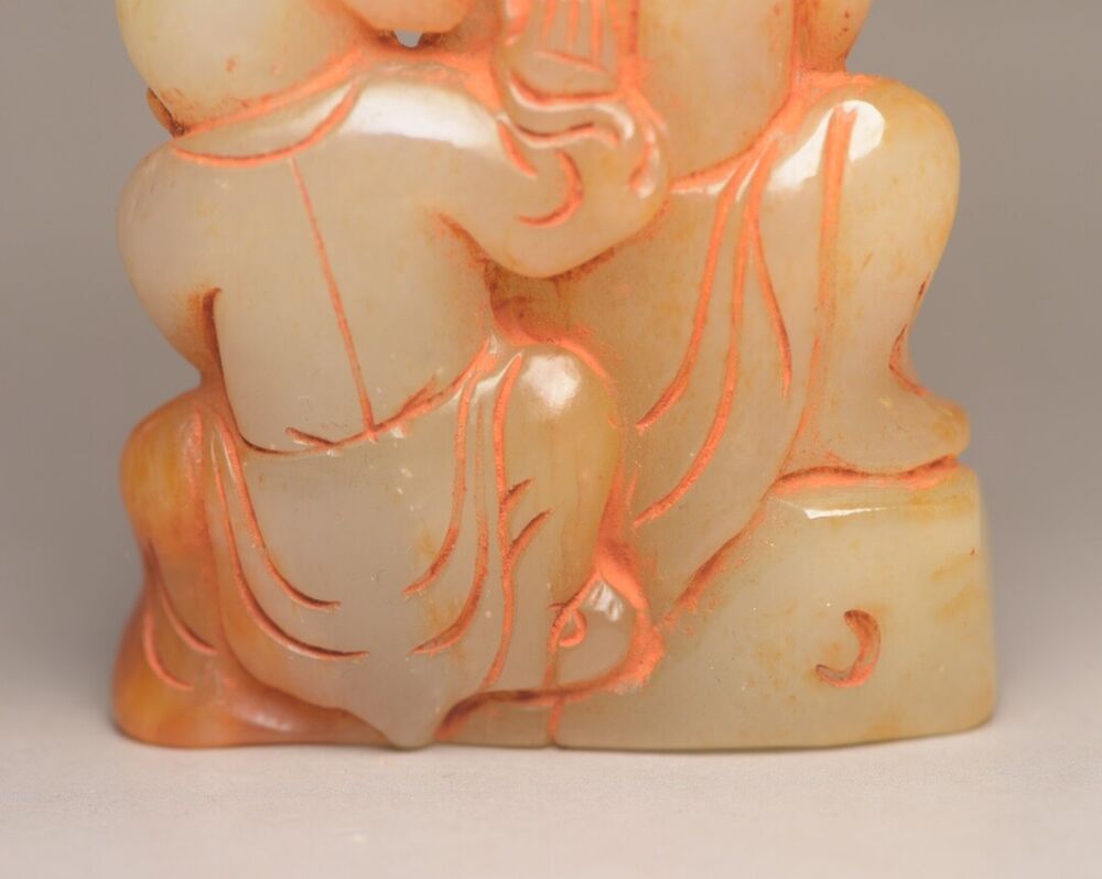 Chinese Natural Hetian Jade Carving Pair Children Statue Nice Figurines Artwork