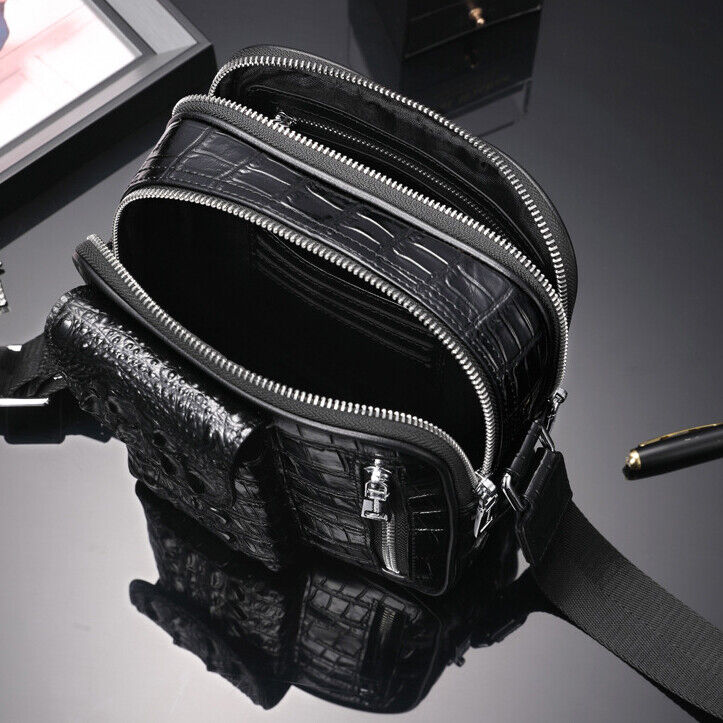 Top Cowhide Crocodile Alligator Embossed Shoulder bag Mens Luxury Multifunct Bag