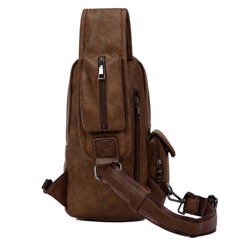 Men's Sling Backpack Faux Leather Large Capacity Chest Bag Crossbody Daypack