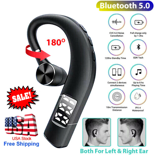 Trucker Headset Wireless Bluetooth 5.0 Earpiece Noise Cancelling Earbuds Mic New