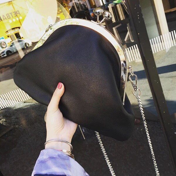Handbag Vintage Simple Style Chain Clip Kiss Lock Shell Shoulder Messenger Bags