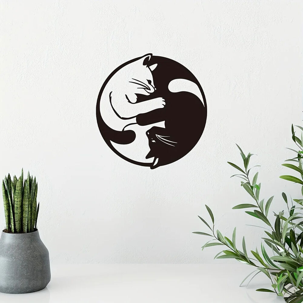 Metal Sign With Yin Yang Two Cats Wall Decor, Metal Wall Decor Sculptures