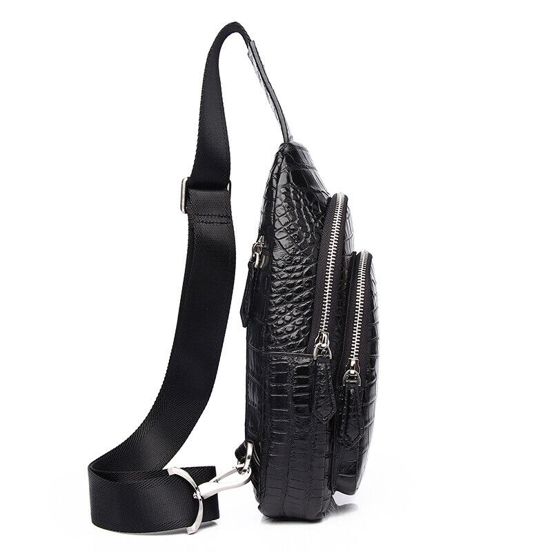 Men's Sling Backpack,100% Genuine Leather Crocodile Luxury Crossbody Bag Daypack