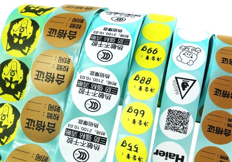 Direct Thermal Labels Roll White Round Stickers Packing Seal Adhesive Top Coated