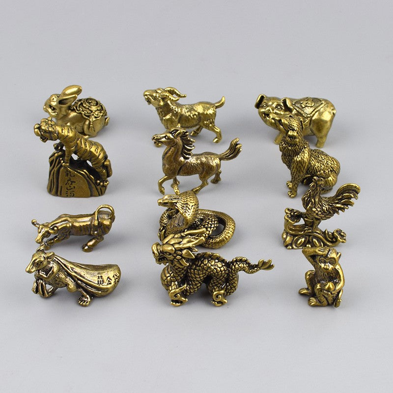 1Pc Retro Brass Twelve Chinese Zodiac Ornament Desktop Handicraft Tea Pet