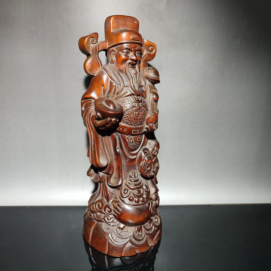 vintage Boxwood chinese wooden carving buddha Mammon statue wood good fortune
