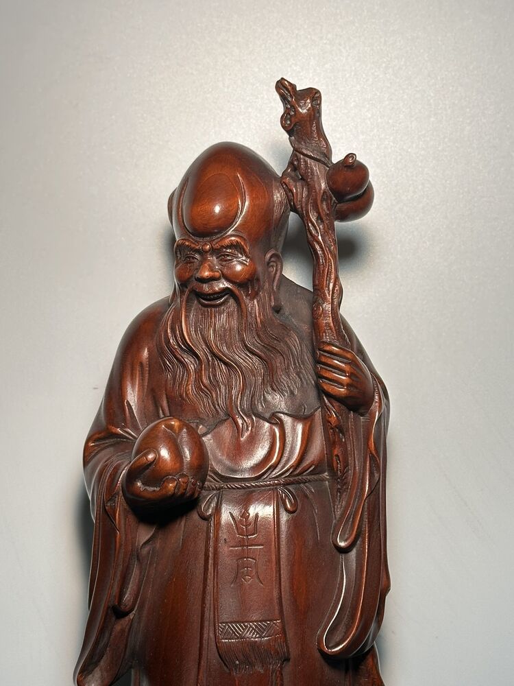 Vintage China Wooden Carved Three God Of Longevity Figure Statue Wood Sculpture