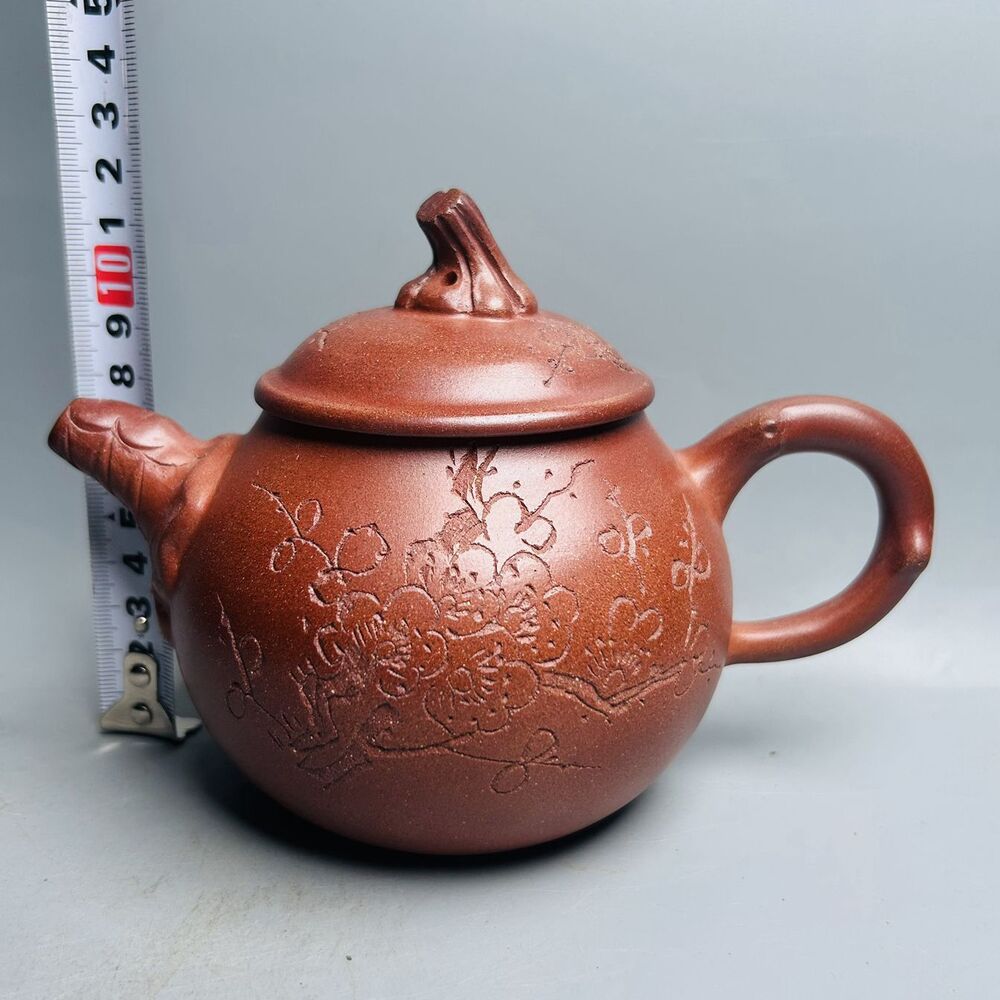 Vintage Chinese Yixing Purple Clay Teapot Zisha Ceramic Carving Plum Blossom Art