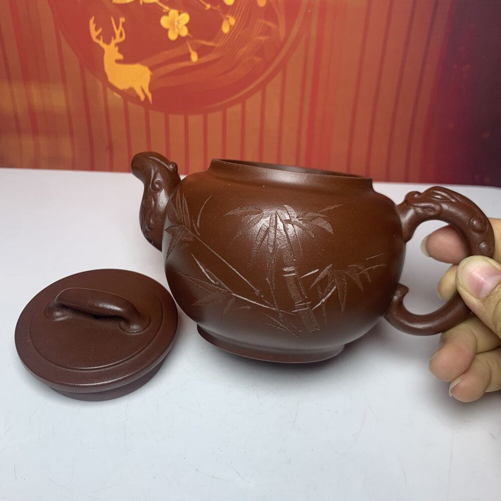 Vintage Chinese Yixing Purple Clay Teapot Zisha Ceremony Fashion Bamboo Teaware