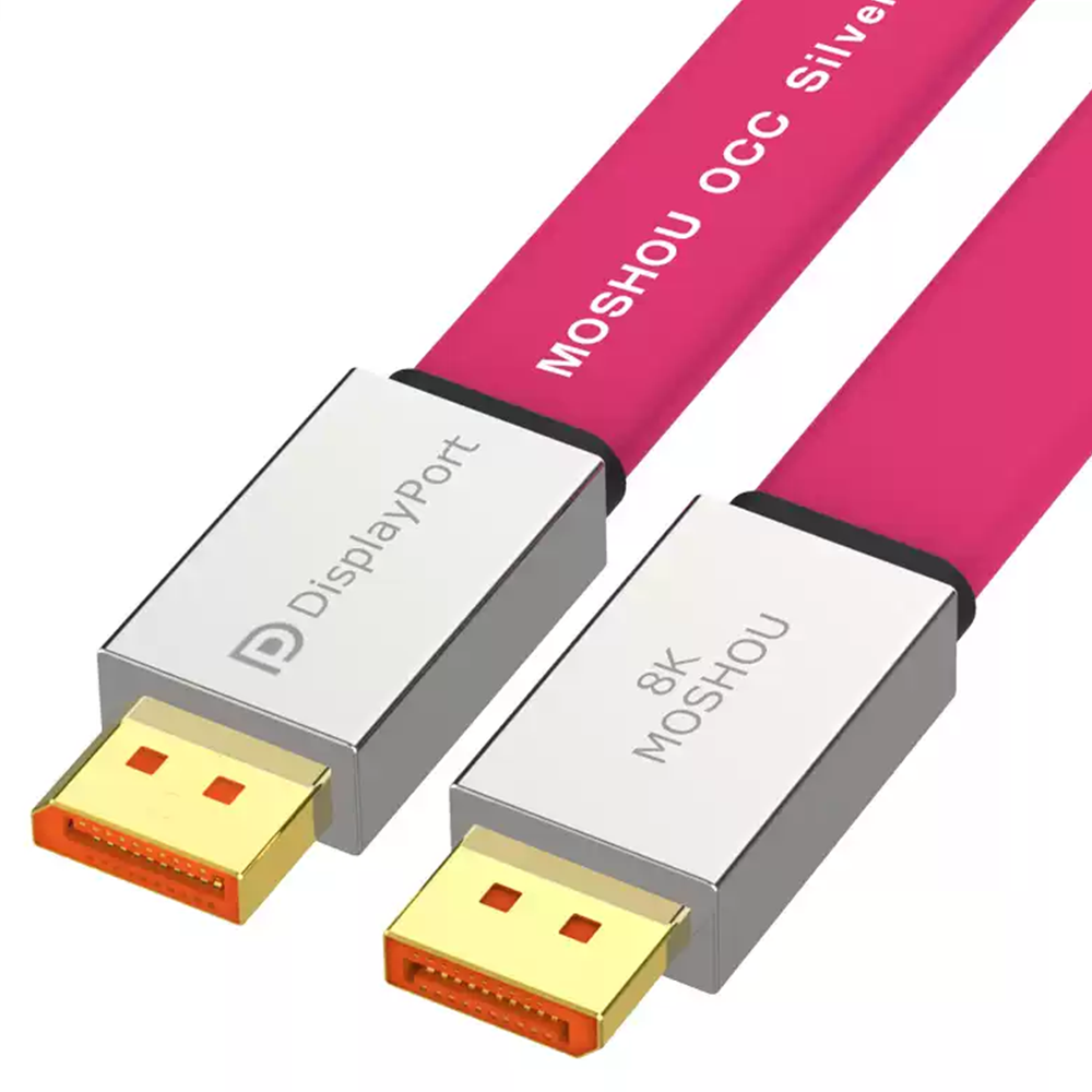 MOSHOU Flagship Flat OCC Silver‑Plated DisplayPort 2.1 Cable — 80 Gbps UHBR‑20