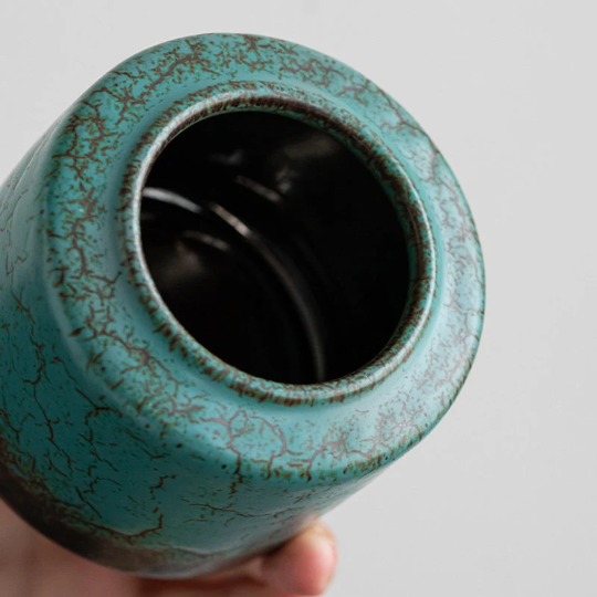 Green Ceramic Tea Storage Cansiter with Bamboo Lid
