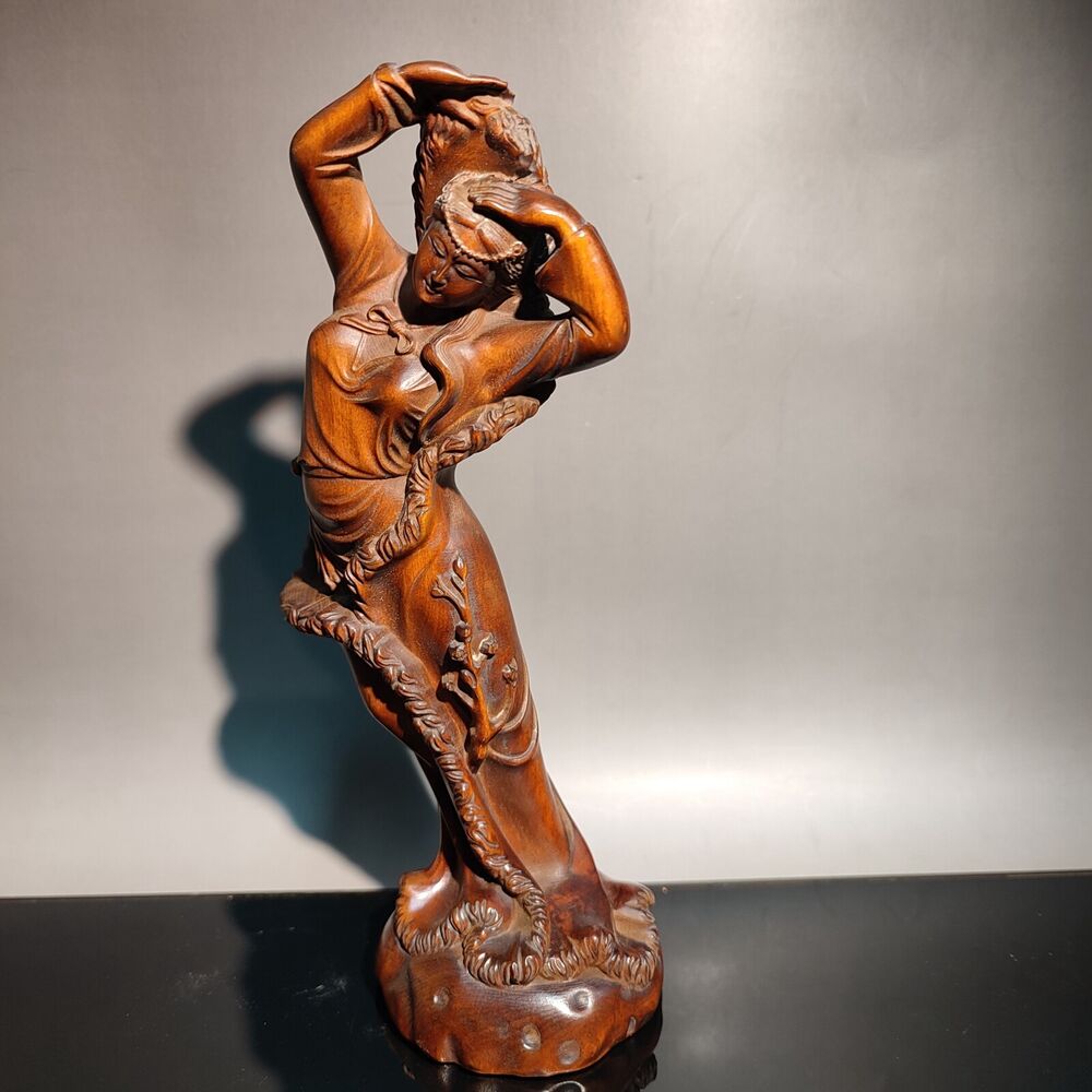 7" 4X beautiful fairy pretty woman figurine sexy wood decor statue wood carving