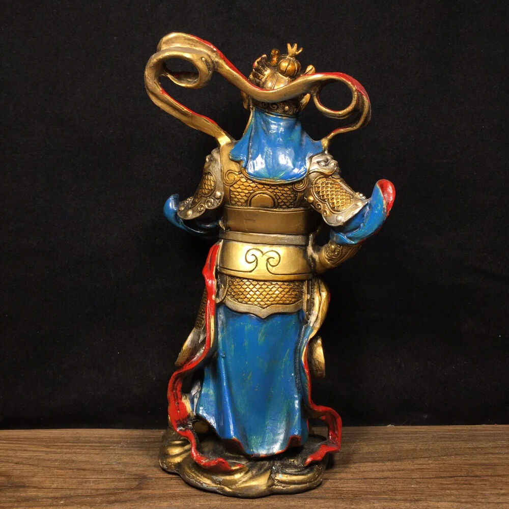 10" Tibet Temple Bronze Painted Guan Yu Veda Door Guardian God Hall Town house