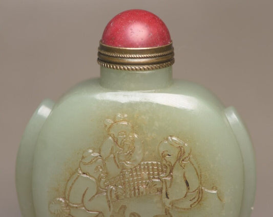 Chinese Antique Hetian Jade Snuff Bottle Carved Figure Statue Exquisite Snuffbox