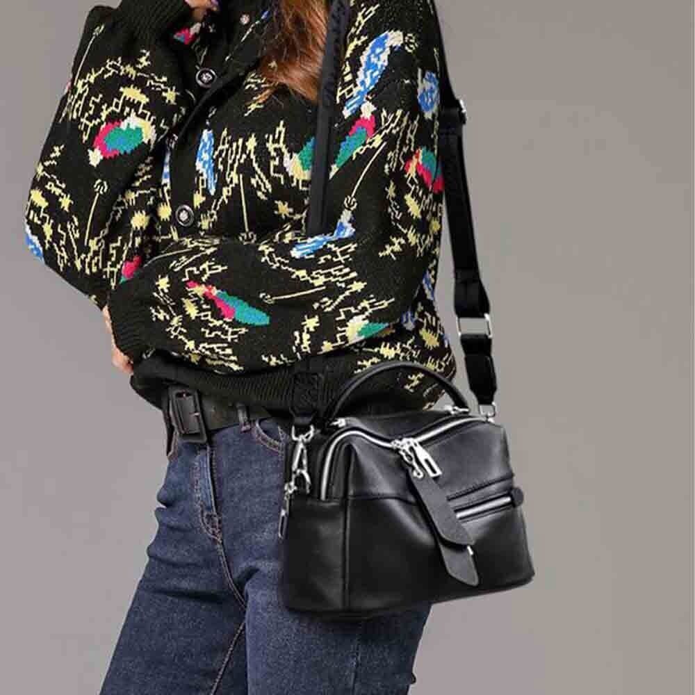 Bag for Women Genuine Leather Shoulder Purses Multi-Pocket Cowhide Female Bag