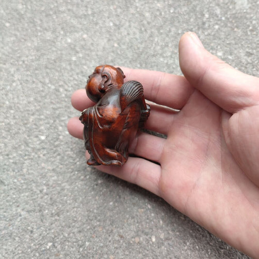 Chinese Fabulous Wood Carving Buddha Statue Wooden Figurine Incense Burner Pig