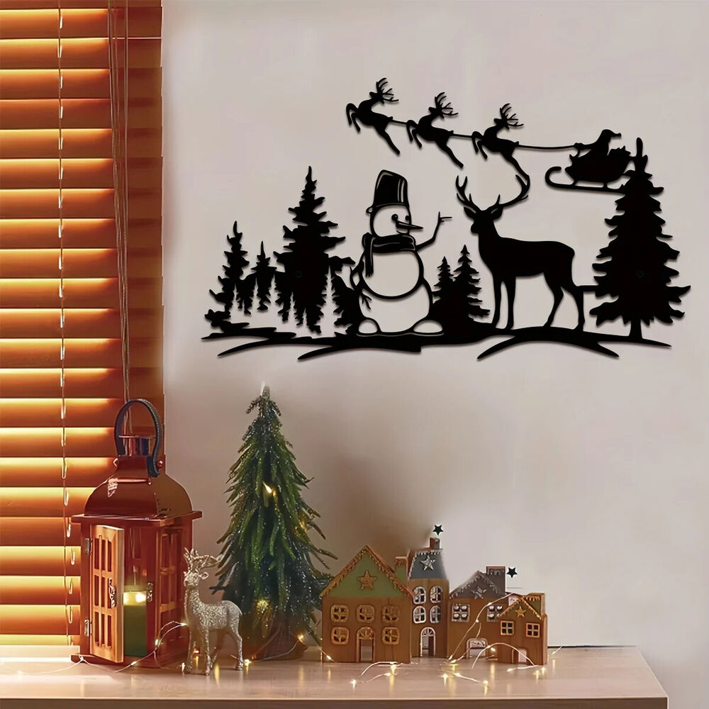 Christmas Tree Snowman Reindeer Metal Wall Art Decor, Metal Wall Hanging Art