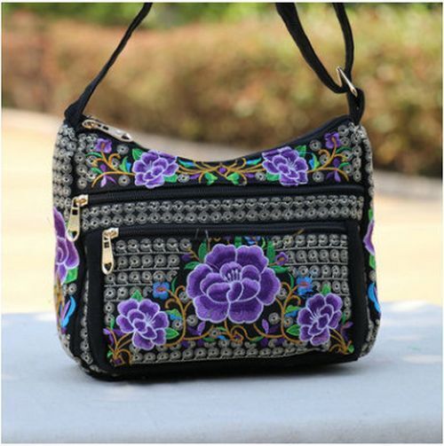 Embroidery Women Shopping Floral Shoulder Crossbody Bags 21*19*11 CM Traveling