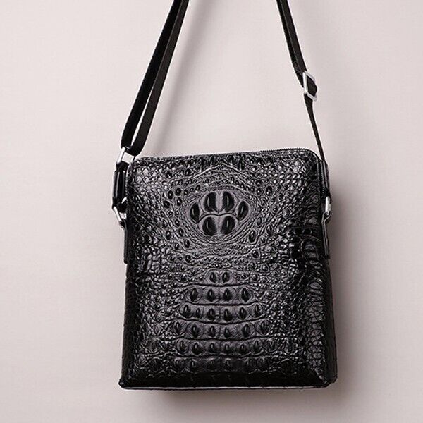 Black Top Cow Leather Shoulder Bags, New Crocodile Embossed Men's Messenger Bag