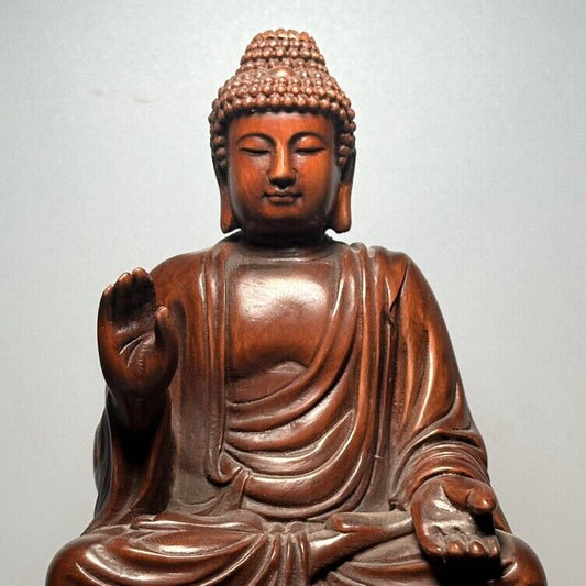 Vintage Wooden Carving Shakyamuni Buddha Statue Home Decor Boxwood Sculpture Art