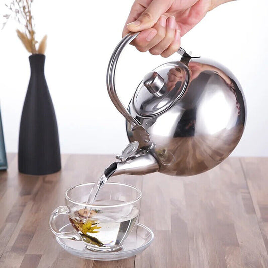 Whistling Tea Kettle W/Strainer Stainless Steel Portable Gas Stove Teapot 1.5-2L