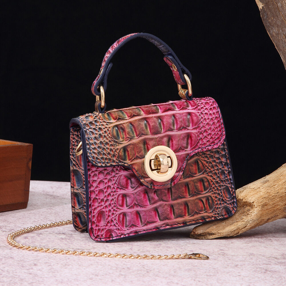 Patent Leather Women Small Handbag, Crocodile Print Colourful Chain Shoulder Bag